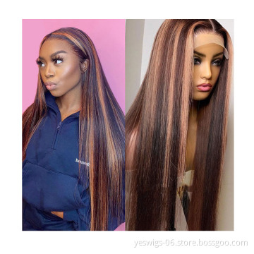 Wholesale Highlight Honey Brown Color Straight Human Hair 4X4 Full Lace Closure Wigs for black women Cuticle Aligned Pre Plucked